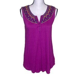 Anthropologie Akemi & Kin Purple Sleeveless Top w/Embroidered Neckline Size XS